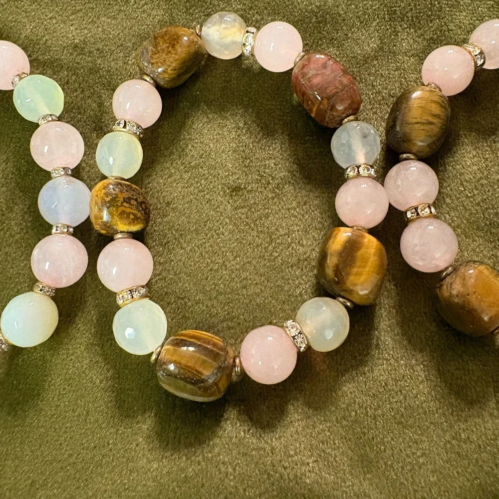 3 Handcrafted Multi-Gemstone Stretch Bracelets - Multicolor‎